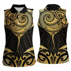 Gold Black New Zealand Manta Ray Women Sleeveless Polo Shirt Aotearoa Maori Haehae - Aussie Hoodie