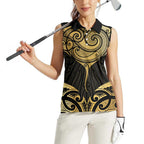 Gold Black New Zealand Manta Ray Women Sleeveless Polo Shirt Aotearoa Maori Haehae - Aussie Hoodie