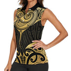 Gold Black New Zealand Manta Ray Women Sleeveless Polo Shirt Aotearoa Maori Haehae - Aussie Hoodie