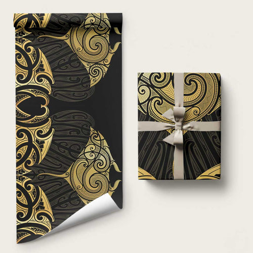 Gold Black New Zealand Manta Ray Wrapping Paper Aotearoa Maori Haehae - Aussie Hoodie