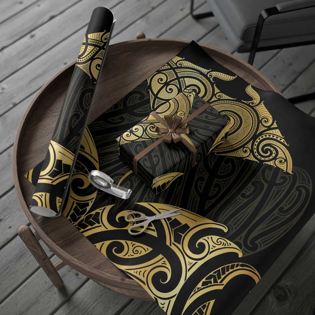 Gold Black New Zealand Manta Ray Wrapping Paper Aotearoa Maori Haehae - Aussie Hoodie