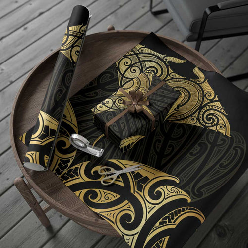 Gold Black New Zealand Manta Ray Wrapping Paper Aotearoa Maori Haehae - Aussie Hoodie