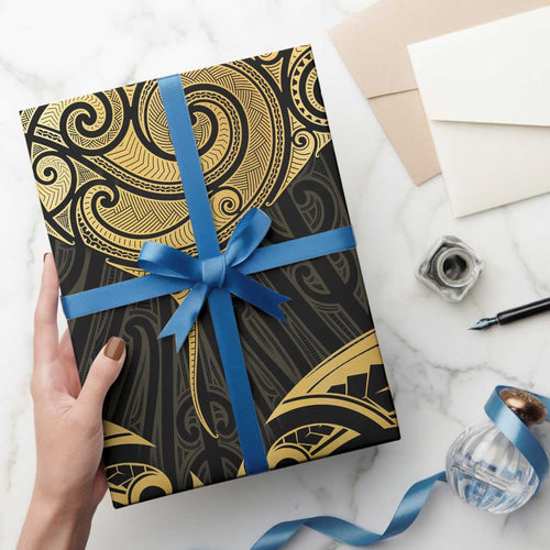 Gold Black New Zealand Manta Ray Wrapping Paper Aotearoa Maori Haehae - Aussie Hoodie