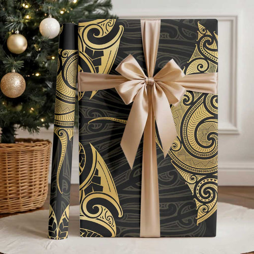 Gold Black New Zealand Manta Ray Wrapping Paper Aotearoa Maori Haehae - Aussie Hoodie
