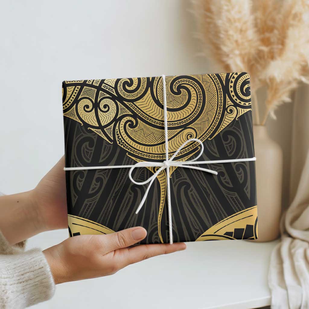 Gold Black New Zealand Manta Ray Wrapping Paper Aotearoa Maori Haehae - Aussie Hoodie