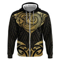 Gold Black New Zealand Manta Ray Zip Hoodie Aotearoa Maori Haehae - Aussie Hoodie