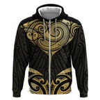 Gold Black New Zealand Manta Ray Zip Hoodie Aotearoa Maori Haehae - Aussie Hoodie