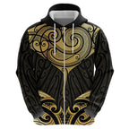 Gold Black New Zealand Manta Ray Zip Hoodie Aotearoa Maori Haehae - Aussie Hoodie