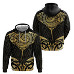 Gold Black New Zealand Manta Ray Zip Hoodie Aotearoa Maori Haehae - Aussie Hoodie