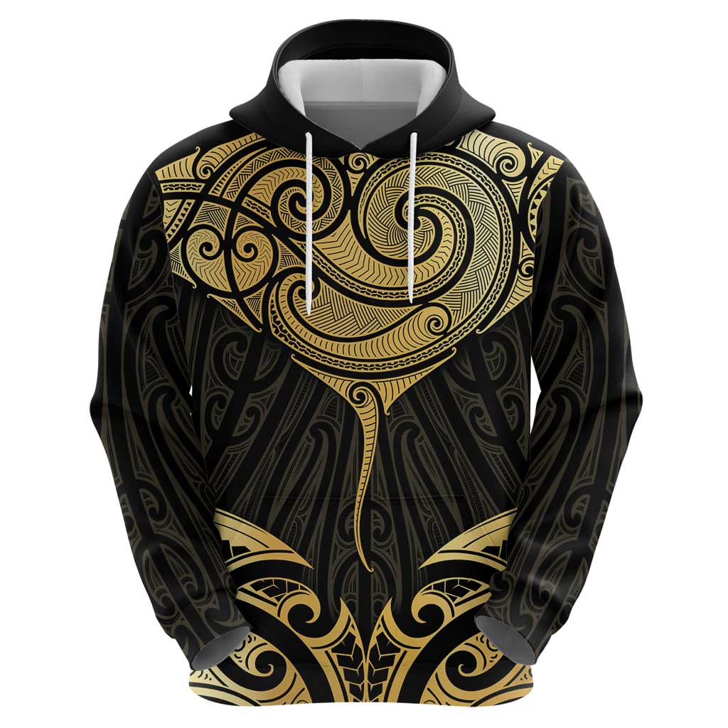 Gold Black New Zealand Manta Ray Zip Hoodie Aotearoa Maori Haehae - Aussie Hoodie