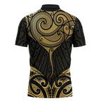 Gold Black New Zealand Manta Ray Zipper Polo Shirt Aotearoa Maori Haehae - Aussie Hoodie