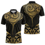 Gold Black New Zealand Manta Ray Zipper Polo Shirt Aotearoa Maori Haehae - Aussie Hoodie