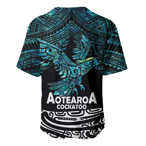 New Zealand Sulphur-crested Cockatoo Baseball Jersey Aotearoa Maori Mix Paua Shell