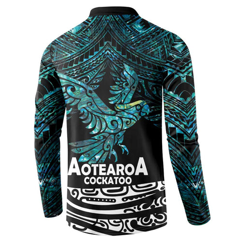 New Zealand Sulphur-crested Cockatoo Button Sweatshirt Aotearoa Maori Mix Paua Shell