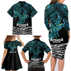 New Zealand Sulphur-crested Cockatoo Family Matching Long Sleeve Bodycon Dress and Hawaiian Shirt Aotearoa Maori Mix Paua Shell