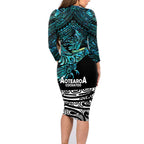 New Zealand Sulphur-crested Cockatoo Family Matching Long Sleeve Bodycon Dress and Hawaiian Shirt Aotearoa Maori Mix Paua Shell
