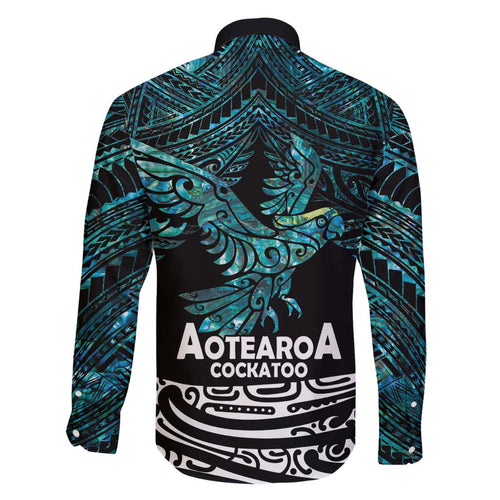 New Zealand Sulphur-crested Cockatoo Family Matching Off Shoulder Maxi Dress and Hawaiian Shirt Aotearoa Maori Mix Paua Shell