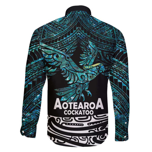 New Zealand Sulphur-crested Cockatoo Family Matching Off Shoulder Short Dress and Hawaiian Shirt Aotearoa Maori Mix Paua Shell