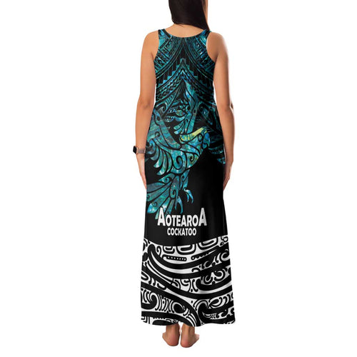 New Zealand Sulphur-crested Cockatoo Family Matching Tank Maxi Dress and Hawaiian Shirt Aotearoa Maori Mix Paua Shell