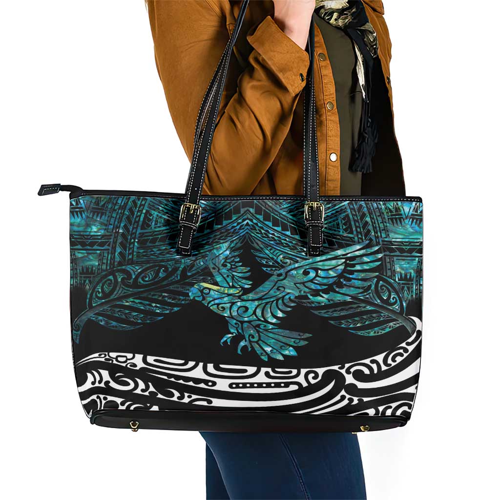 New Zealand Sulphur-crested Cockatoo Leather Tote Bag Aotearoa Maori Mix Paua Shell