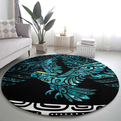 New Zealand Sulphur-crested Cockatoo Round Carpet Aotearoa Maori Mix Paua Shell