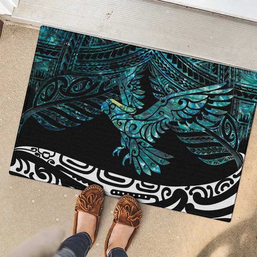New Zealand Sulphur-crested Cockatoo Rubber Doormat Aotearoa Maori Mix Paua Shell