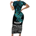 New Zealand Sulphur-crested Cockatoo Short Sleeve Bodycon Dress Aotearoa Maori Mix Paua Shell