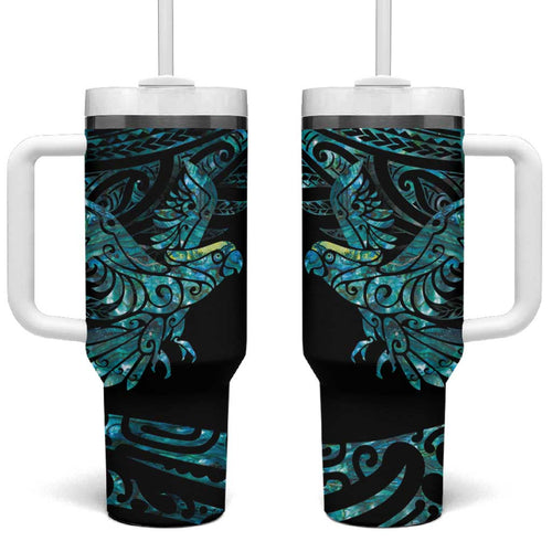 New Zealand Sulphur-crested Cockatoo Tumbler With Handle Aotearoa Maori Mix Paua Shell