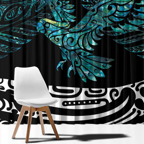 New Zealand Sulphur-crested Cockatoo Window Curtain Aotearoa Maori Mix Paua Shell