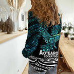 New Zealand Sulphur-crested Cockatoo Women Casual Shirt Aotearoa Maori Mix Paua Shell