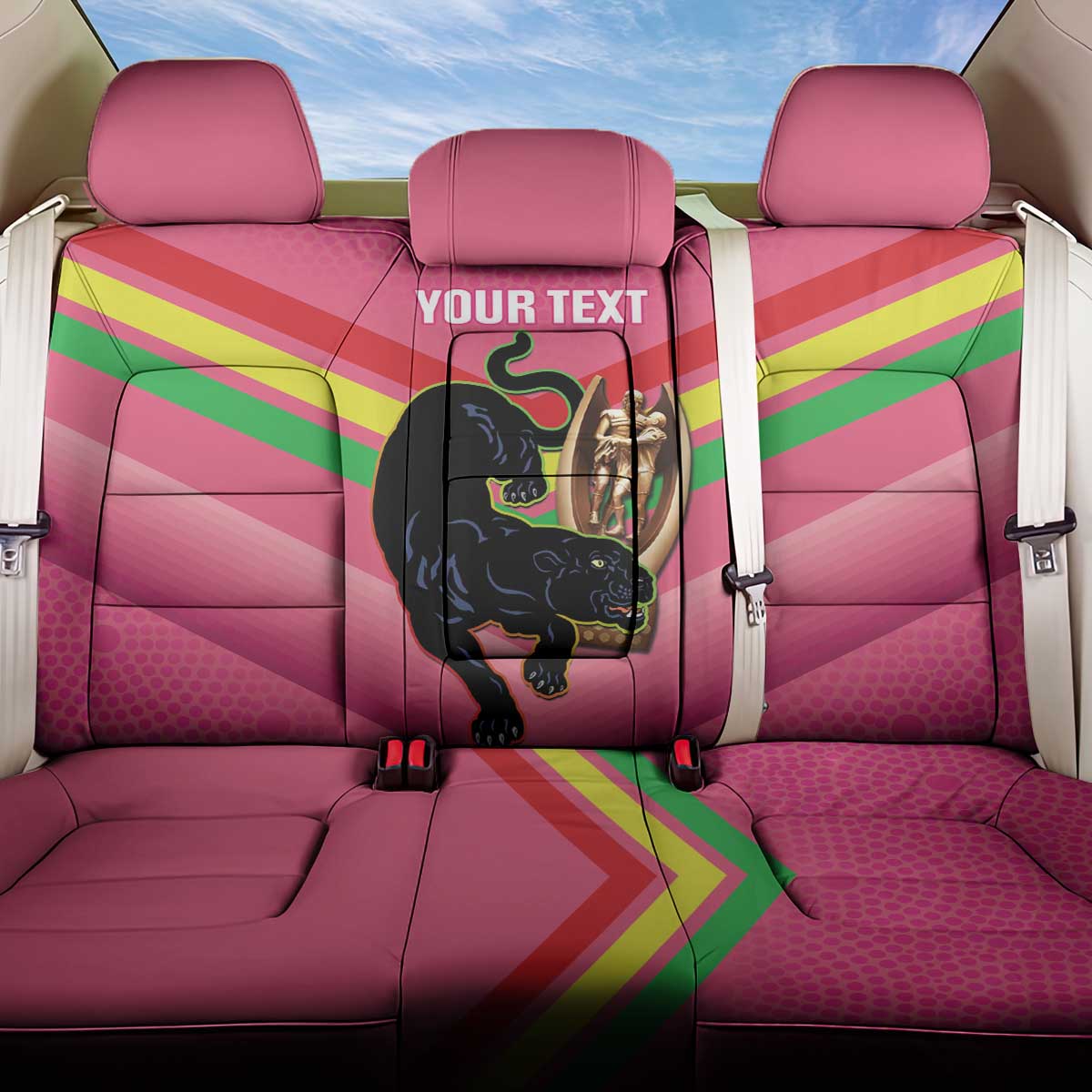 Personalised Panthers Rugby 2024 Back Car Seat Cover Mascot With Trophy Go Champions Aboriginal Art - Pink