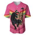 Personalised Panthers Rugby 2024 Baseball Jersey Mascot With Trophy Go Champions Aboriginal Art - Pink