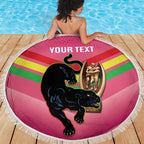 Personalised Panthers Rugby 2024 Beach Blanket Mascot With Trophy Go Champions Aboriginal Art - Pink
