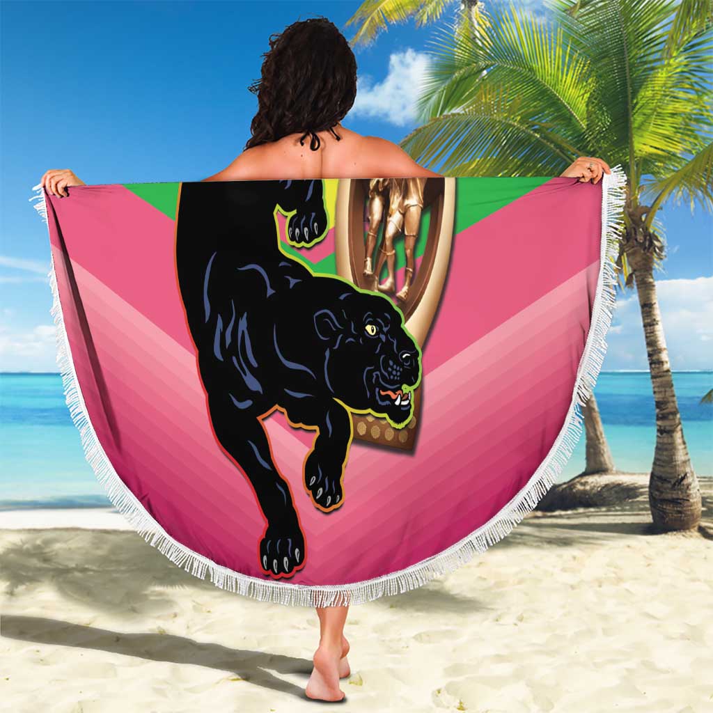Personalised Panthers Rugby 2024 Beach Blanket Mascot With Trophy Go Champions Aboriginal Art - Pink