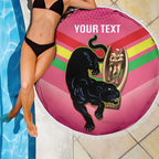 Personalised Panthers Rugby 2024 Beach Blanket Mascot With Trophy Go Champions Aboriginal Art - Pink