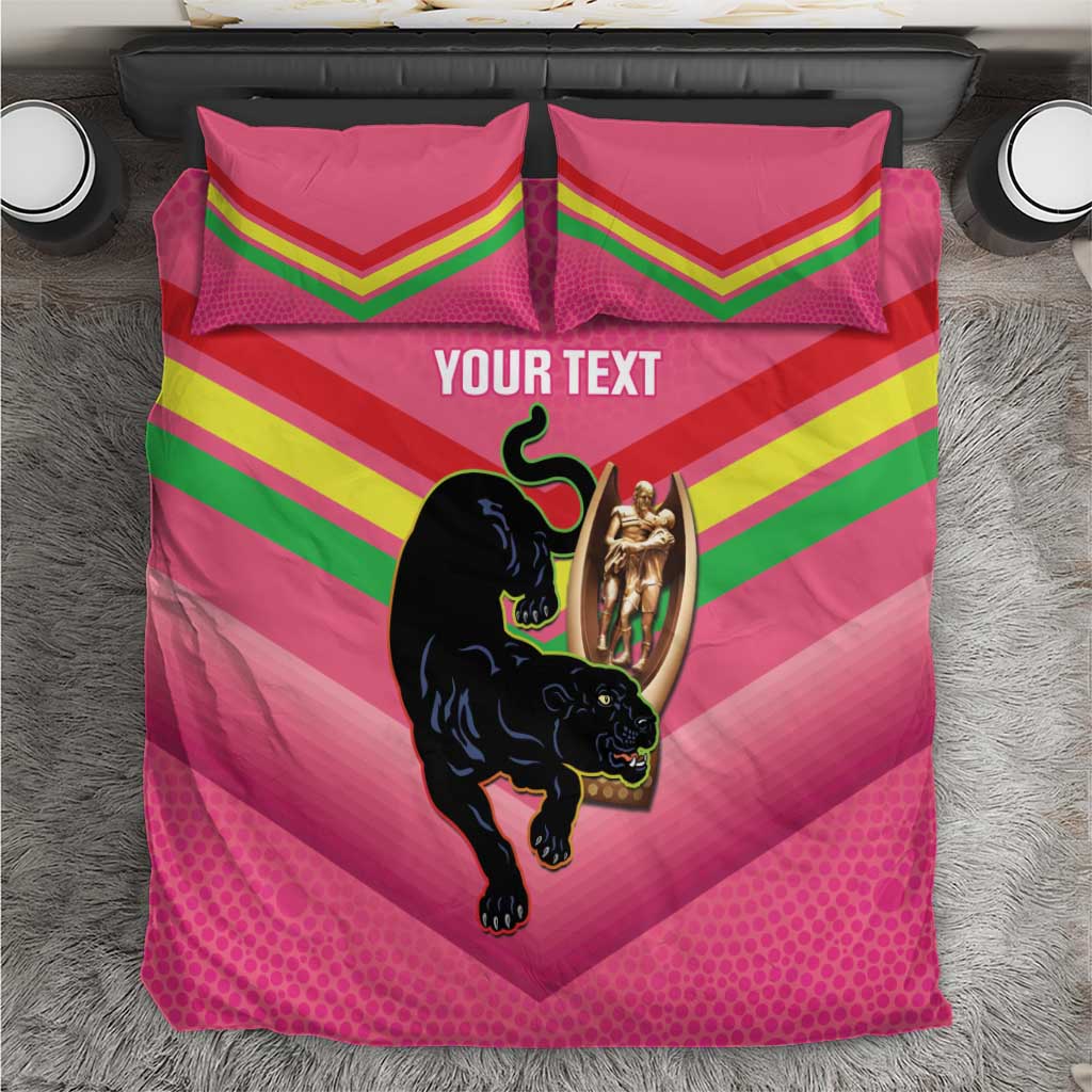 Personalised Panthers Rugby 2024 Bedding Set Mascot With Trophy Go Champions Aboriginal Art - Pink
