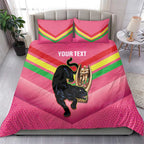 Personalised Panthers Rugby 2024 Bedding Set Mascot With Trophy Go Champions Aboriginal Art - Pink