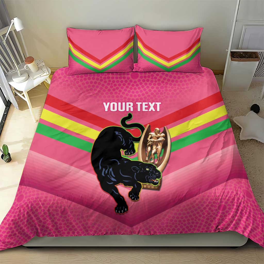 Personalised Panthers Rugby 2024 Bedding Set Mascot With Trophy Go Champions Aboriginal Art - Pink