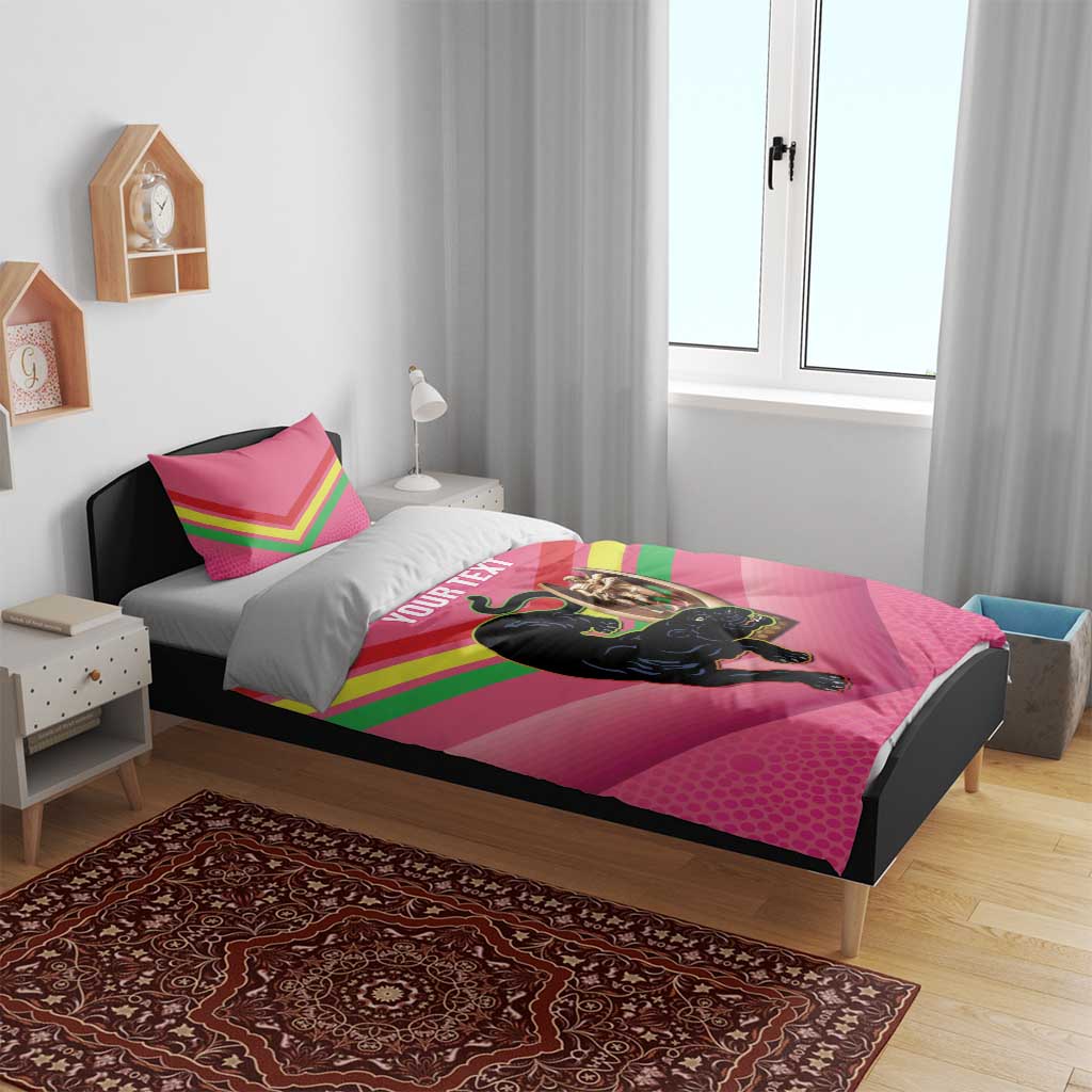 Personalised Panthers Rugby 2024 Bedding Set Mascot With Trophy Go Champions Aboriginal Art - Pink