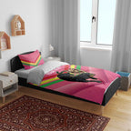 Personalised Panthers Rugby 2024 Bedding Set Mascot With Trophy Go Champions Aboriginal Art - Pink