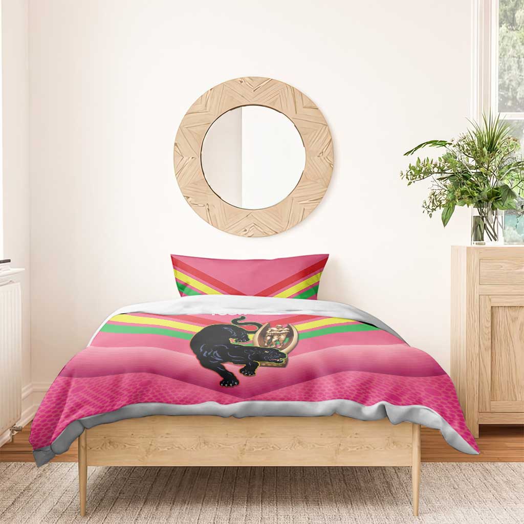 Personalised Panthers Rugby 2024 Bedding Set Mascot With Trophy Go Champions Aboriginal Art - Pink