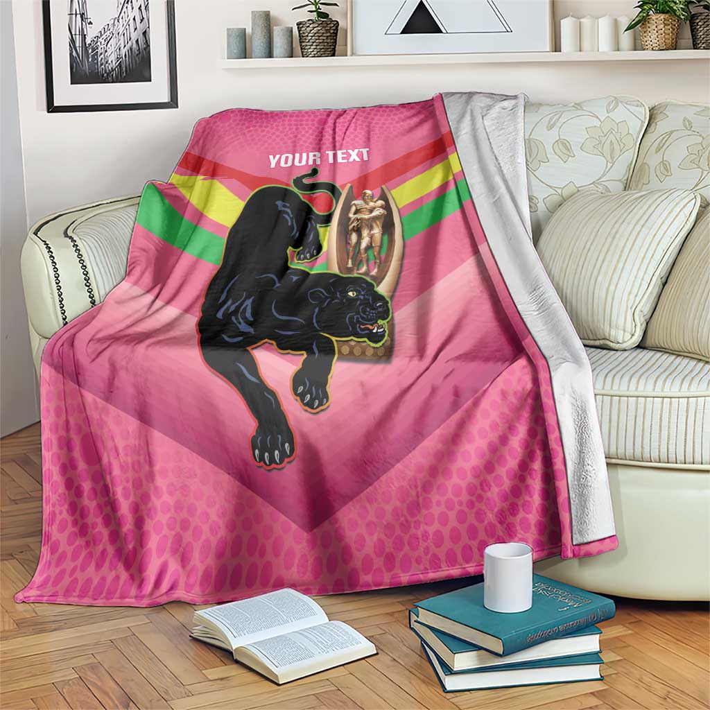 Personalised Panthers Rugby 2024 Blanket Mascot With Trophy Go Champions Aboriginal Art - Pink
