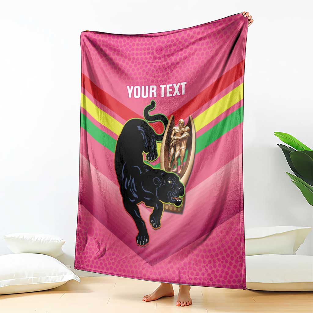 Personalised Panthers Rugby 2024 Blanket Mascot With Trophy Go Champions Aboriginal Art - Pink