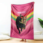 Personalised Panthers Rugby 2024 Blanket Mascot With Trophy Go Champions Aboriginal Art - Pink