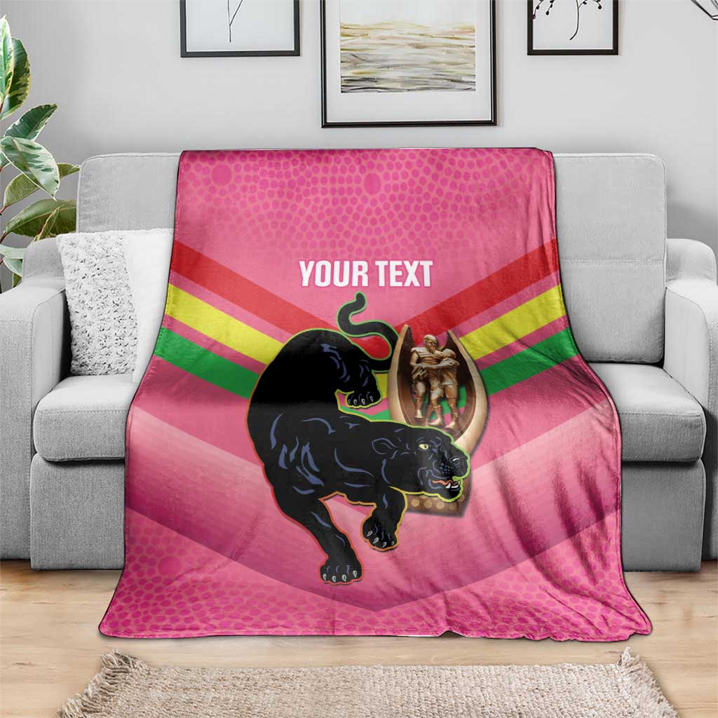 Personalised Panthers Rugby 2024 Blanket Mascot With Trophy Go Champions Aboriginal Art - Pink