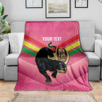 Personalised Panthers Rugby 2024 Blanket Mascot With Trophy Go Champions Aboriginal Art - Pink