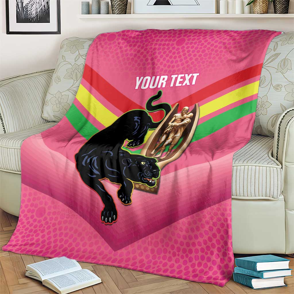 Personalised Panthers Rugby 2024 Blanket Mascot With Trophy Go Champions Aboriginal Art - Pink