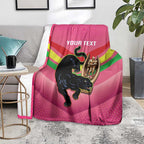 Personalised Panthers Rugby 2024 Blanket Mascot With Trophy Go Champions Aboriginal Art - Pink