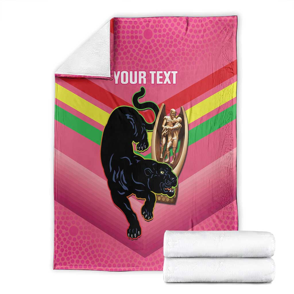 Personalised Panthers Rugby 2024 Blanket Mascot With Trophy Go Champions Aboriginal Art - Pink