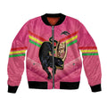 Personalised Panthers Rugby 2024 Bomber Jacket Mascot With Trophy Go Champions Aboriginal Art - Pink